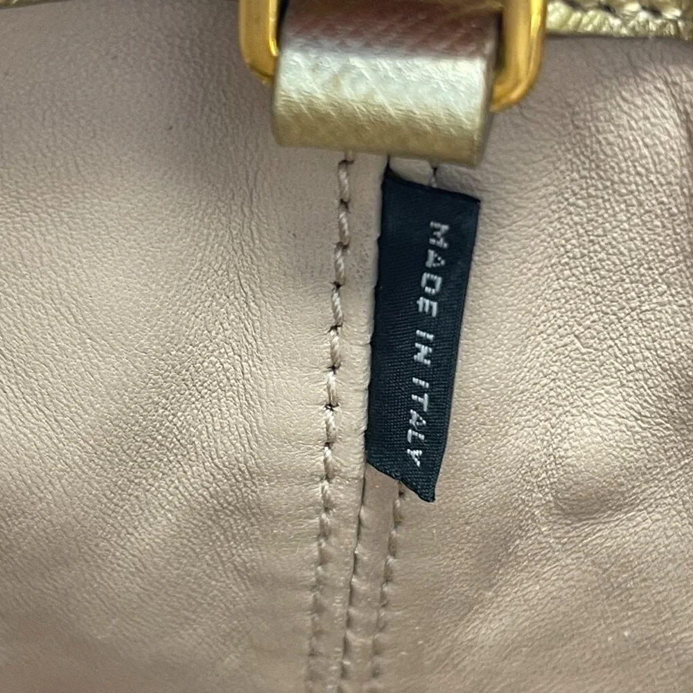Prada Metallic Gold Saffiano Leather Vernice Studded Bucket Bag - Preowned
